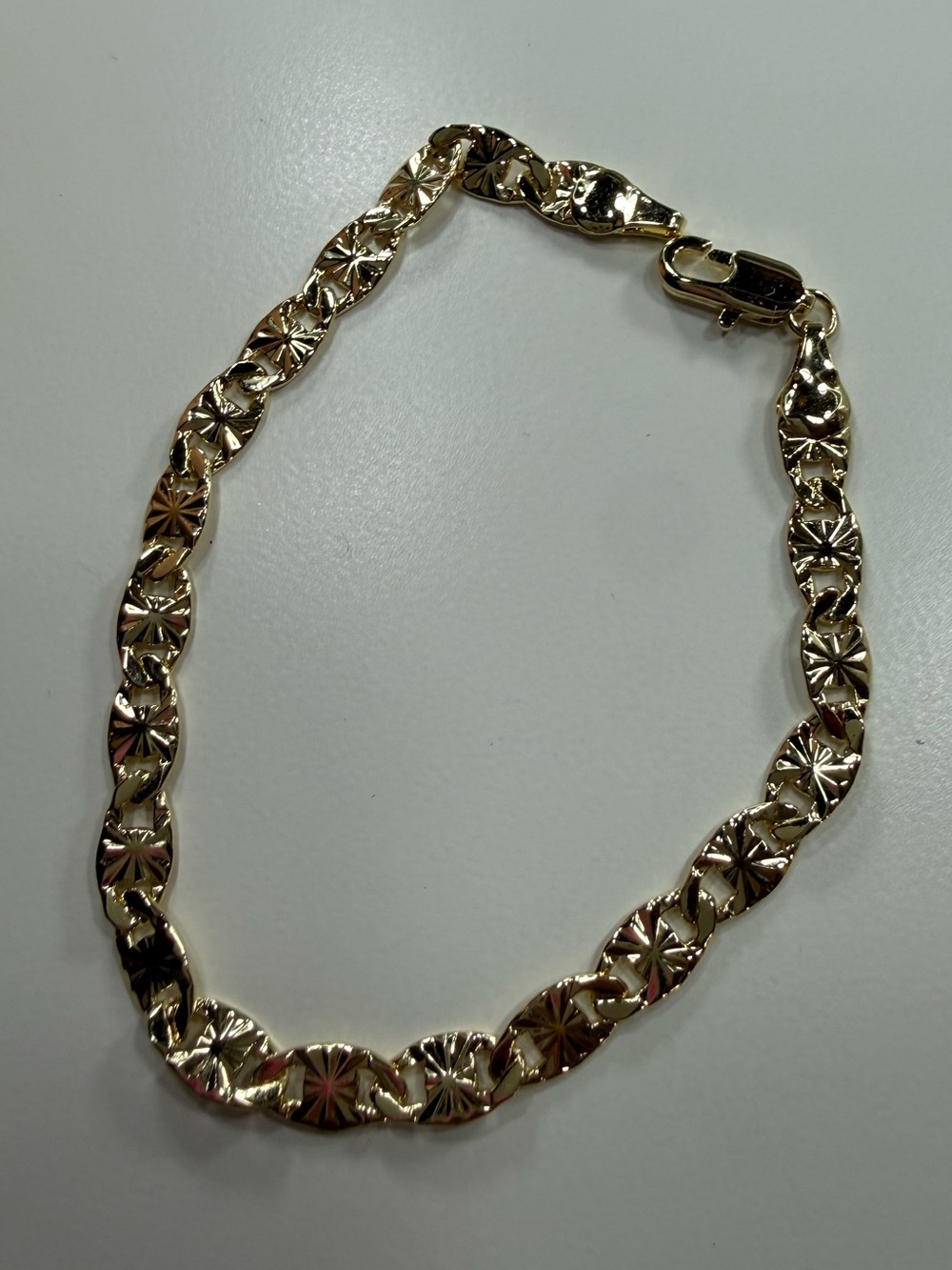 14k Gold Plated Diamond Cut Marine Link Bracelet – Non-Tarnish! Starburst!